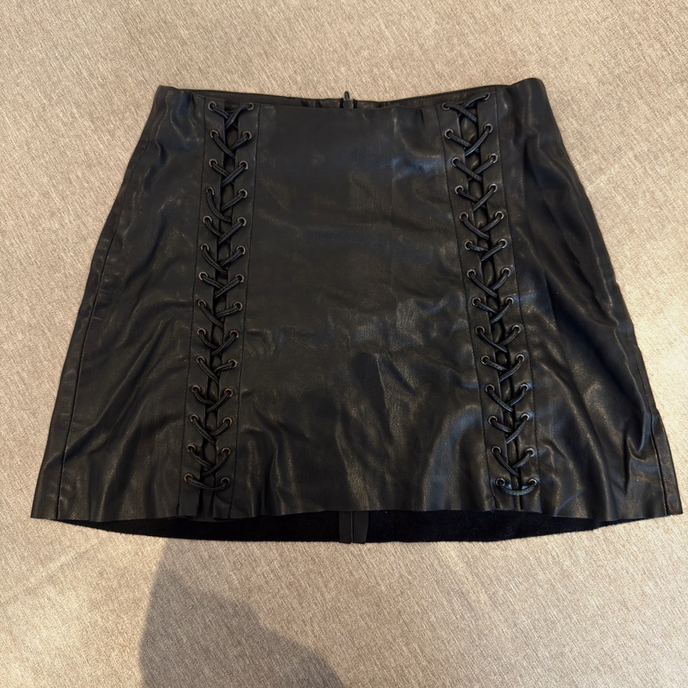Zara Black Leather Lace-Up Mini Skirt